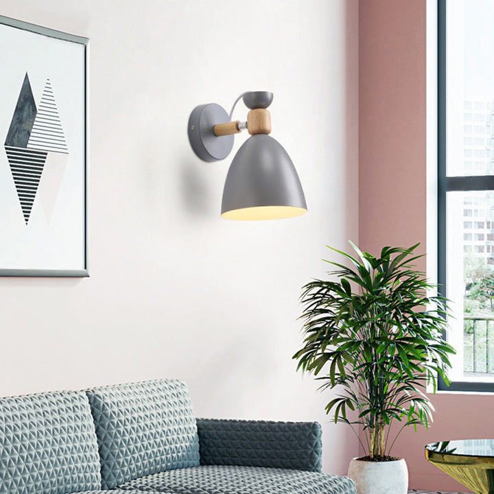 Modern Minimalistic Round Horn Aluminum Wood 1-Light Wall Lamp for Bedroom | Kalsten