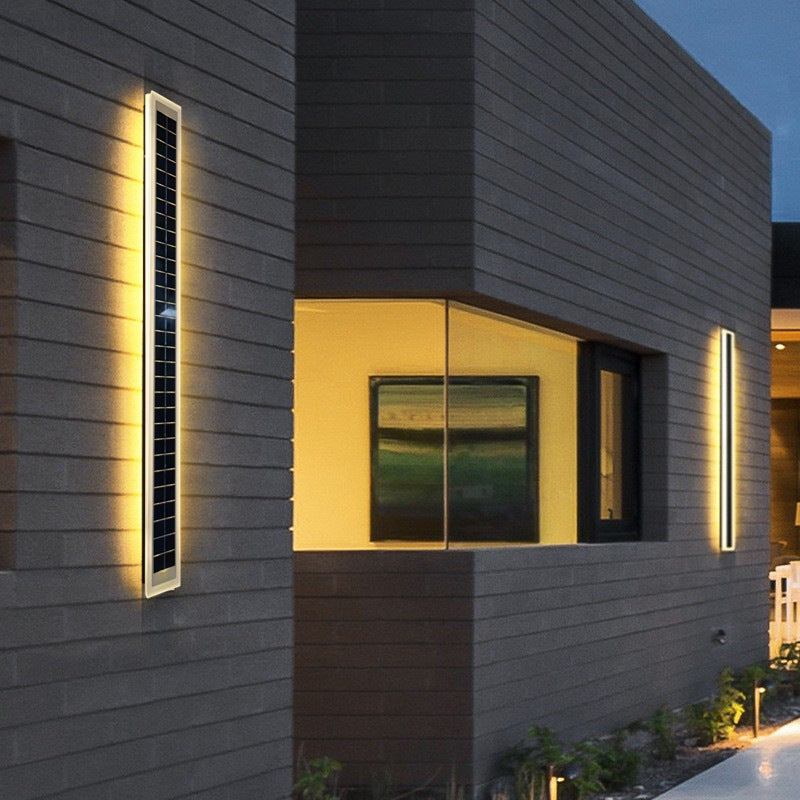 Minimalist Outdoor Solar Rectangular Strip Waterproof Patio LED Wall Sconce Lamp | Kalsten
