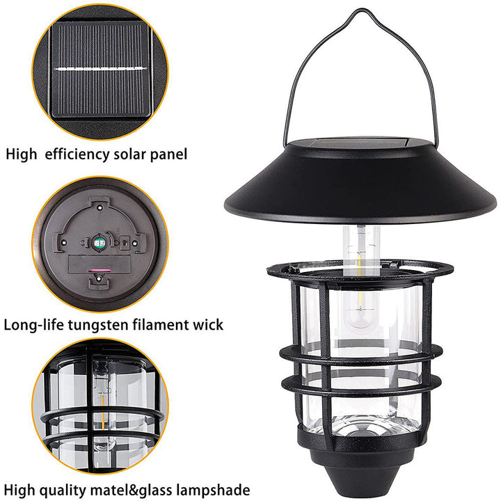 Contemporary Retro Solar Waterproof Aluminum Glass Lantern Cylinder 1-Light Hanging Wall Sconce Lamp For Outdoor Patio | Kalsten