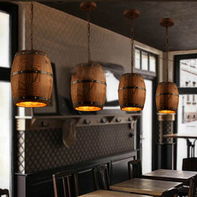Kalsten | BarrelGlow Vintage Pendant Light | Wood Wine Barrel Design | 1-bulb | Rustic Lighting