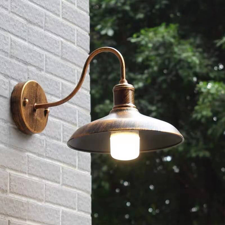 Retro Loft Dome Iron Outdoor Waterproof 1-Light Bent Arm Wall Sconce Lamp | Kalsten