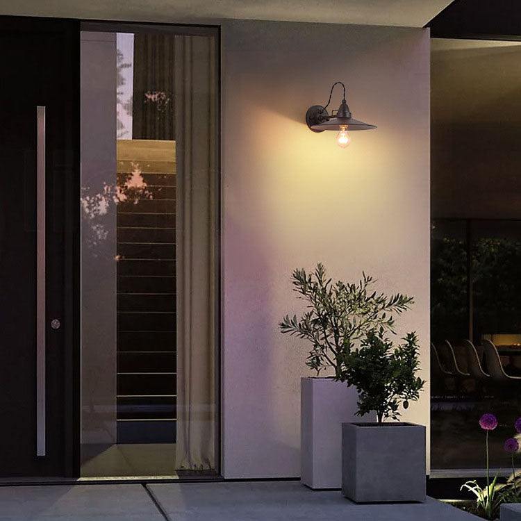 Contemporary Industrial Waterproof Metal Plate Bowl 1-Light Wall Sconce Lamp For Outdoor Patio | Kalsten