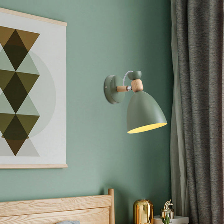 Modern Minimalistic Round Horn Aluminum Wood 1-Light Wall Lamp for Bedroom | Kalsten