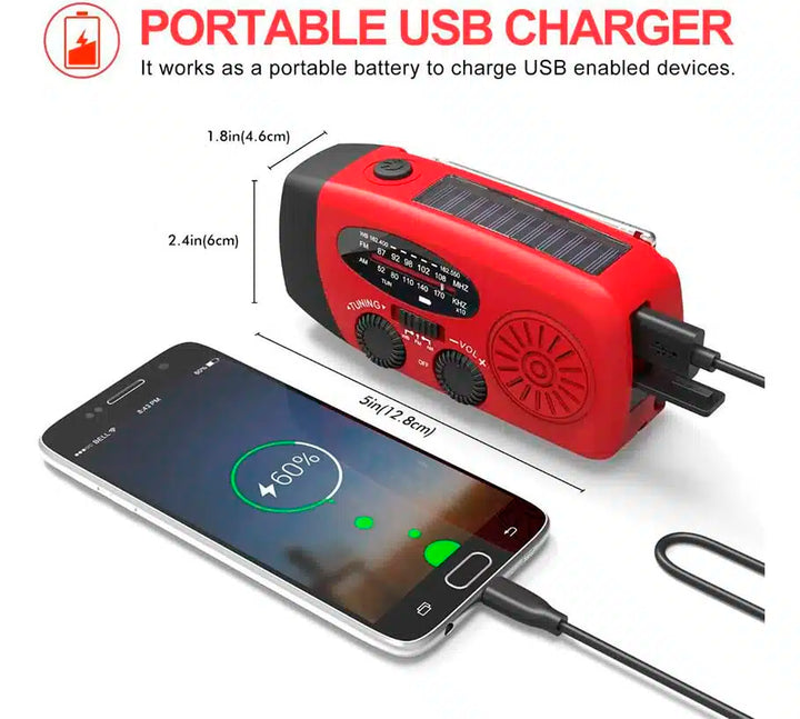 Emergency radio FM/AM with integrated solar cells, flashlight, power bank & hand crank | Kalsten