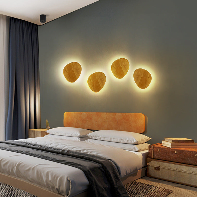 Modern Minimalist Round Irregular Oval Wood LED Wall Light Lamp for Living Room | Kalsten