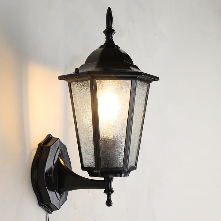 Contemporary Industrial Hexagonal Aluminum Frame Frosted Glass 1-Light Outdoor Wall Sconce Lamp For Garden | Kalsten