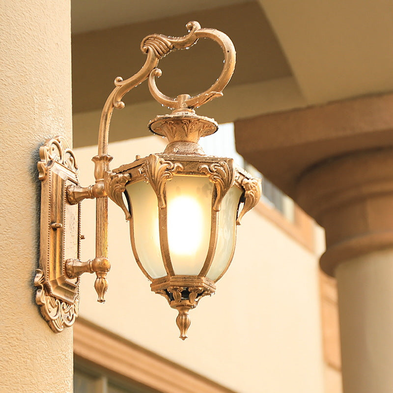 European Retro Aluminum Glass Carved Lantern 1-Light Outdoor Waterproof Wall Sconce Lamp | Kalsten