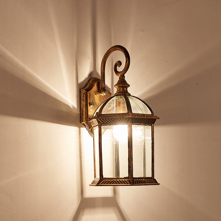 Traditional Vintage Hexagonal Castle Aluminum Glass 1-Light Outdoor Wall Sconce Lamp For Garden | Kalsten