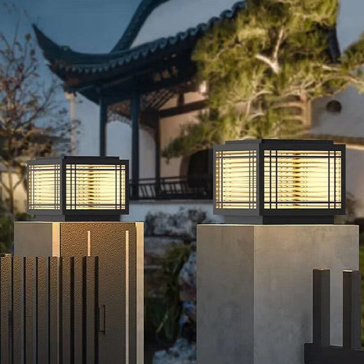 Traditional Chinese Square Aluminum Glass 1-Light Post Head Light For Garden | Kalsten