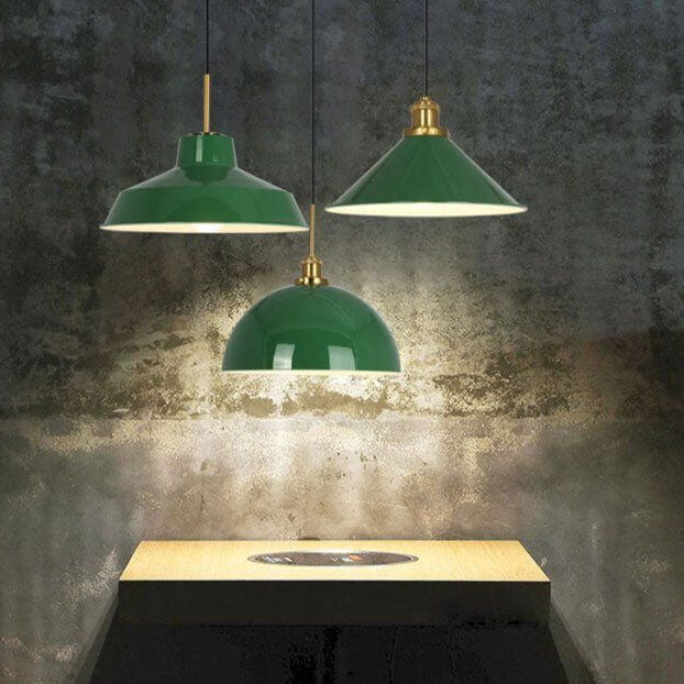 Kalsten | RetroDome Industrial Vintage Pendant Light | Green Iron Dome Design | Single Light | Rustic Ceiling Lighting