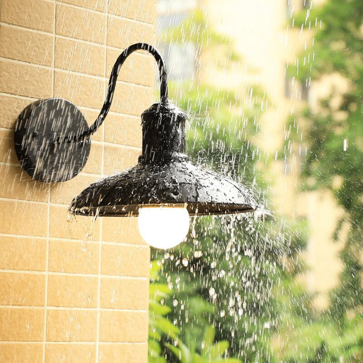 Retro Loft Dome Iron Outdoor Waterproof 1-Light Bent Arm Wall Sconce Lamp | Kalsten