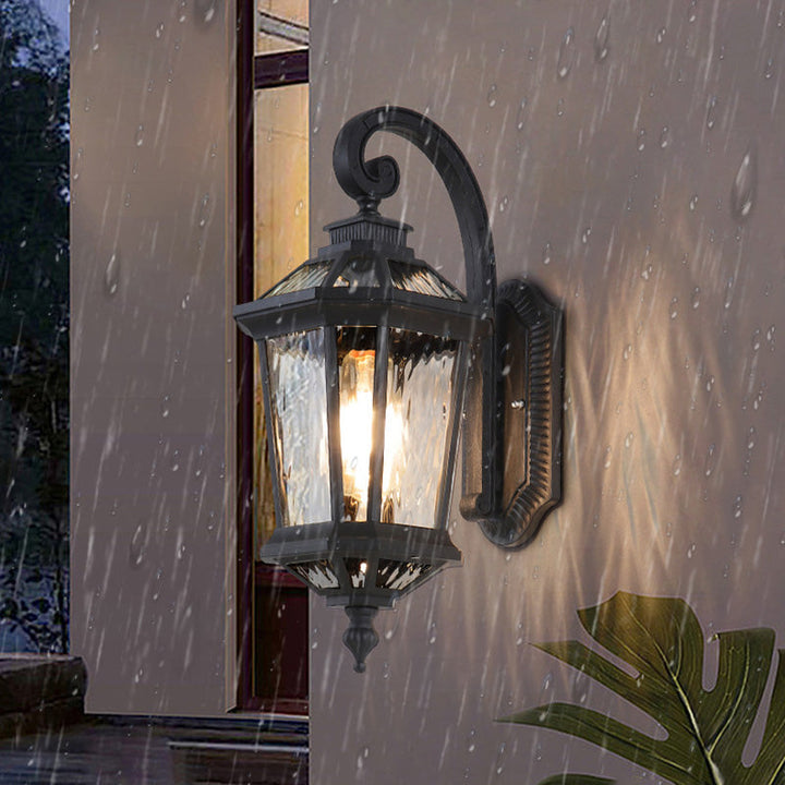 Traditional European Waterproof Aluminum Glass Octagon Cylinder 1-Light Wall Sconce Lamp For Garden | Kalsten