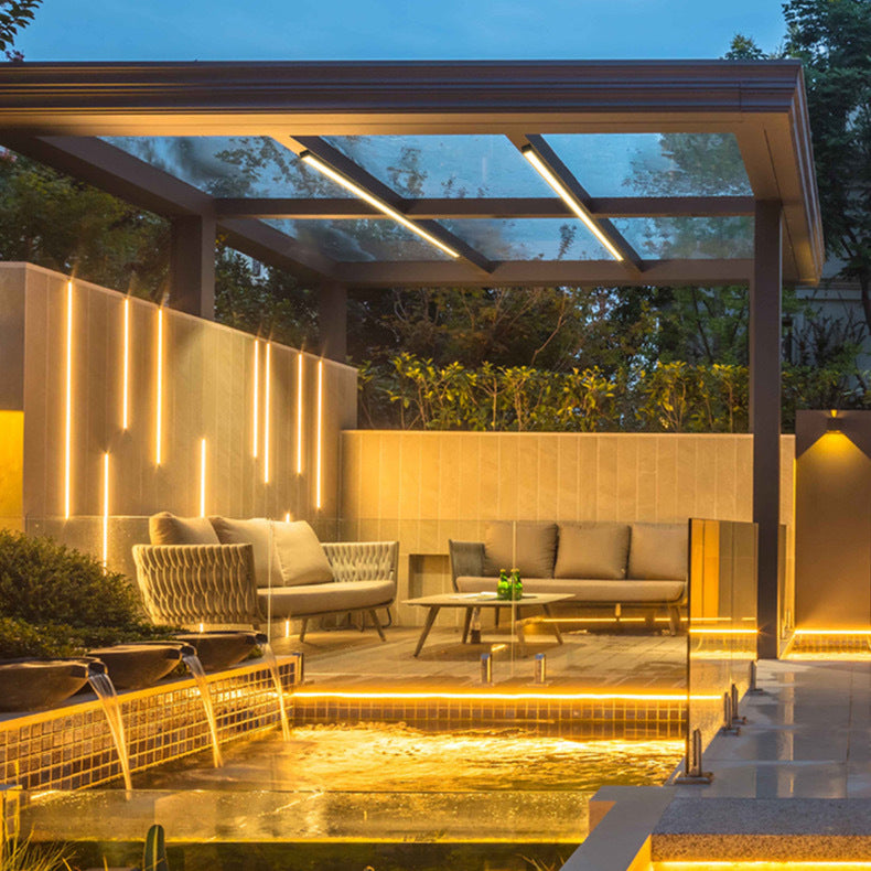 Modern Minimalist Long Rectangle Aluminum PC LED Flush Mount Ceiling Light For Outdoor Patio | Kalsten