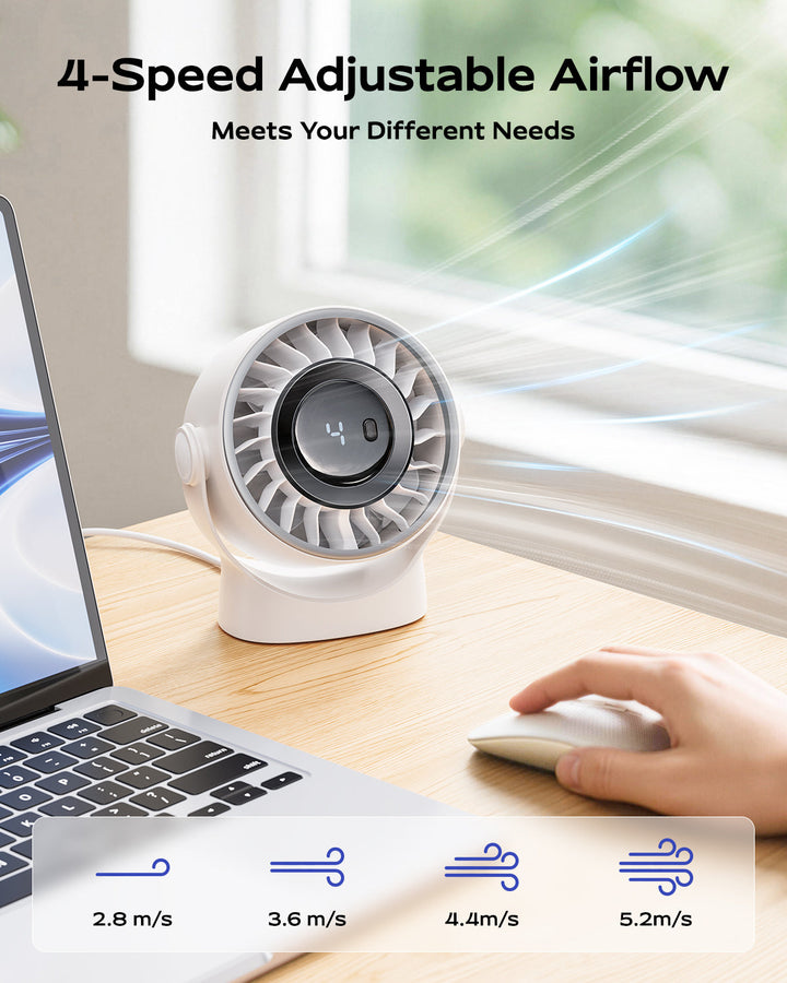 4-Speed USB Rechargeable Desktop Fan with Smart LED Display | Kalsten