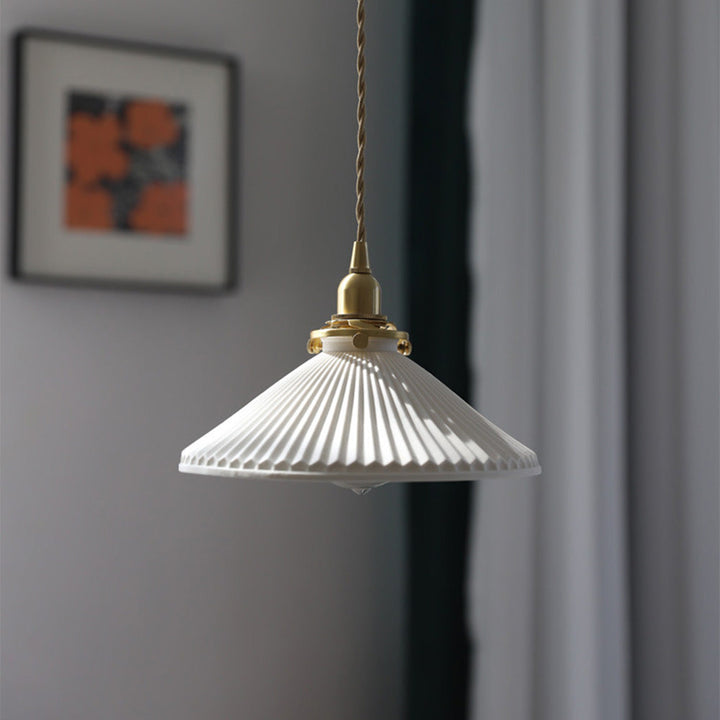 Modern Ceramics Retro Pleated Pendant Light For Living Room | Kalsten