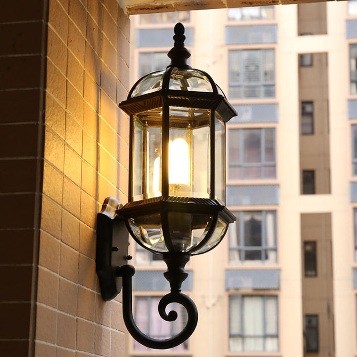 Traditional Vintage Waterproof Hexagonal Aluminum Glass 1-Light Outdoor Wall Sconce Lamp For Garden | Kalsten