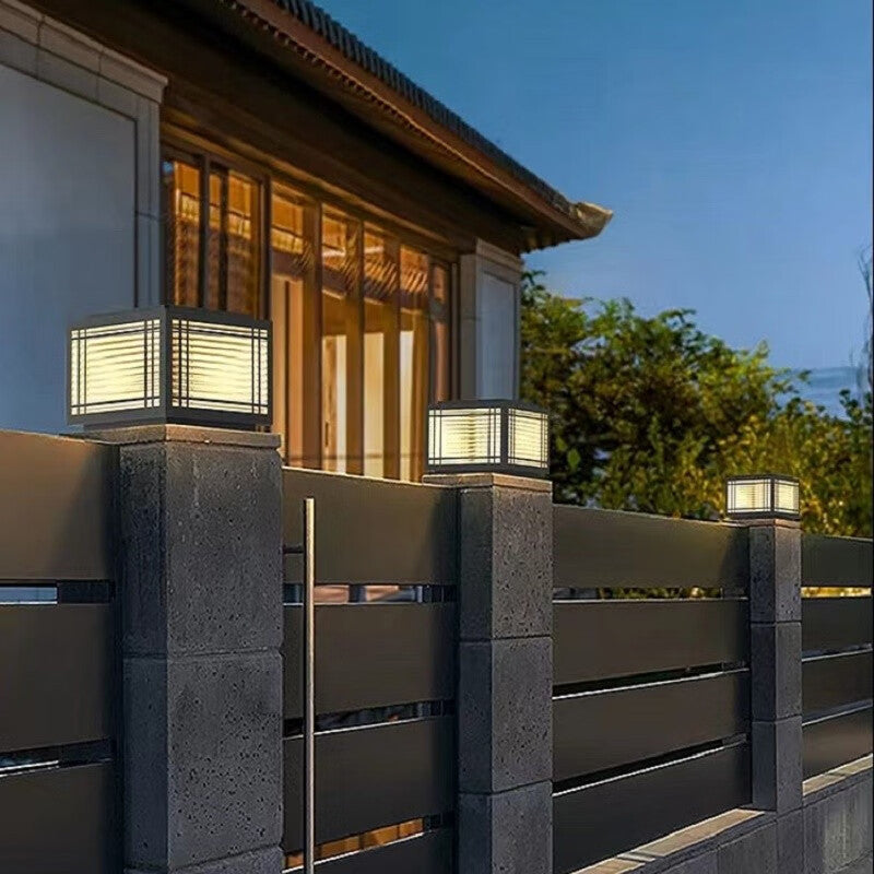 Traditional Chinese Square Aluminum Glass 1-Light Post Head Light For Garden | Kalsten