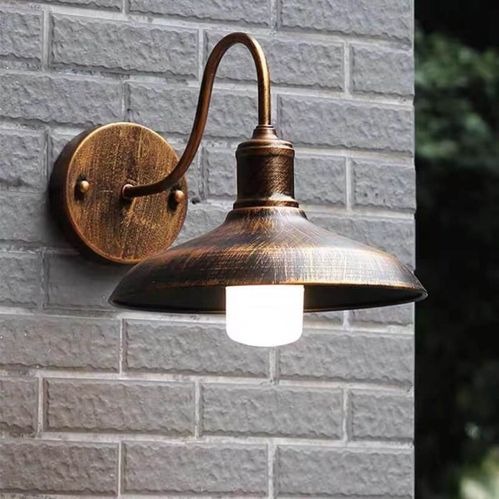Retro Loft Dome Iron Outdoor Waterproof 1-Light Bent Arm Wall Sconce Lamp | Kalsten