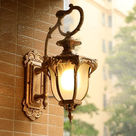 European Retro Aluminum Glass Carved Lantern 1-Light Outdoor Waterproof Wall Sconce Lamp | Kalsten