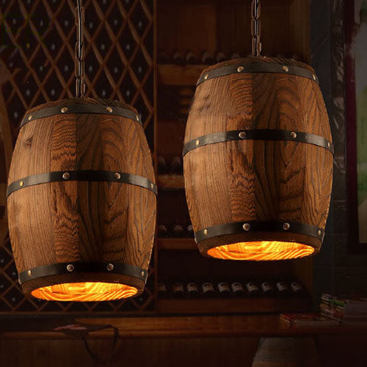 Kalsten | BarrelGlow Vintage Pendant Light | Wood Wine Barrel Design | 1-bulb | Rustic Lighting