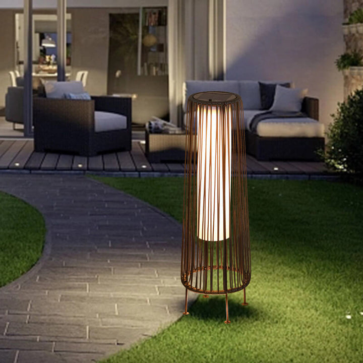 Modern Shabby Chic Solar Round Trapezoidal Iron Rattan Wicker LED Outdoor Light For Outdoor Patio | Kalsten