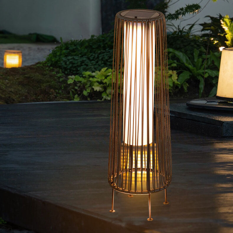Modern Shabby Chic Solar Round Trapezoidal Iron Rattan Wicker LED Outdoor Light For Outdoor Patio | Kalsten