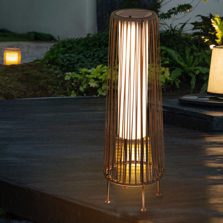 Modern Shabby Chic Solar Round Trapezoidal Iron Rattan Wicker LED Outdoor Light For Outdoor Patio | Kalsten