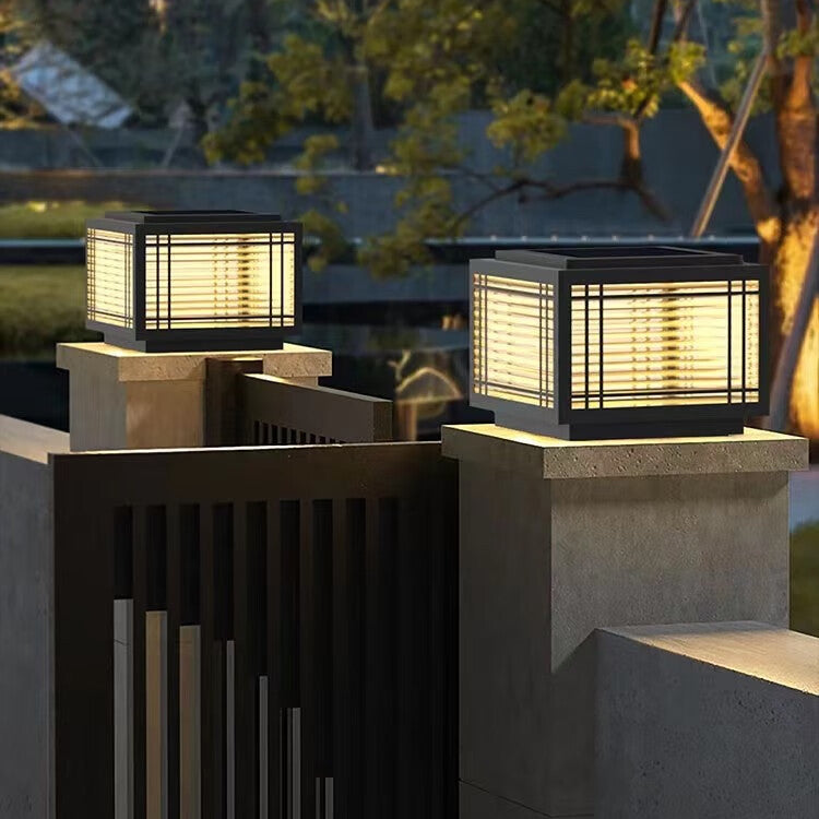 Traditional Chinese Square Aluminum Glass 1-Light Post Head Light For Garden | Kalsten