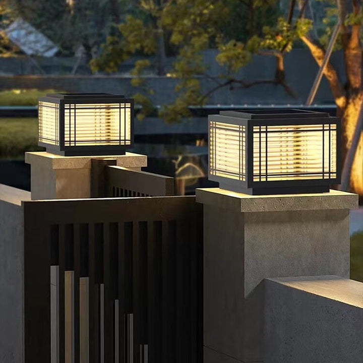 Traditional Chinese Square Aluminum Glass 1-Light Post Head Light For Garden | Kalsten