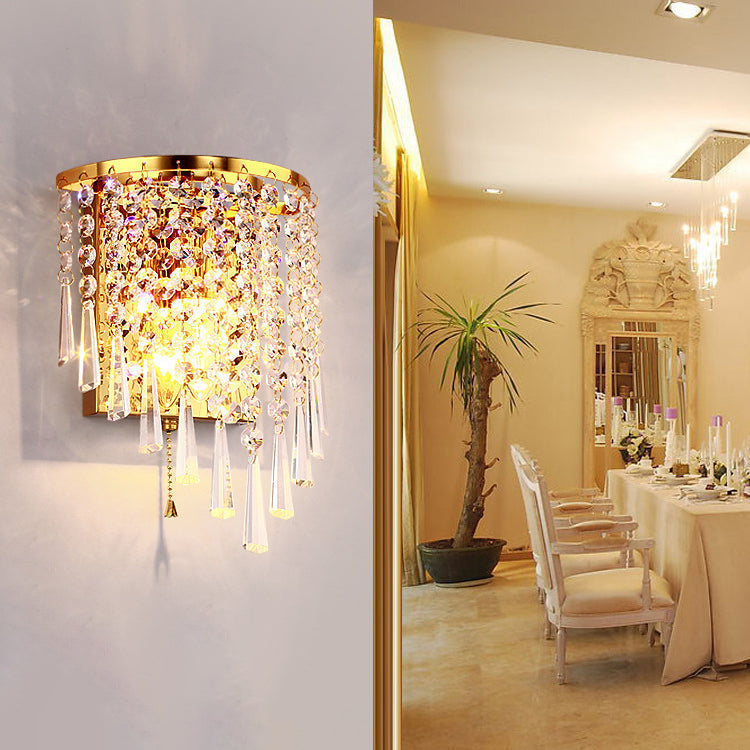 BowLift | Modern Luxury Semi-Round Octagonal Pearl Stainless Steel Crystal 1-Light Wall Sconce Lamp for Living Room