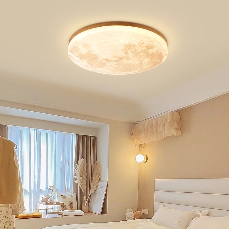 Flush Mount Ceiling Light Wood 14.96 in Modern Hallway Living Room Bedroom LED Fixture 24W 2400lm | Kalsten