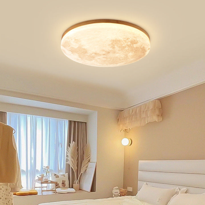 Flush Mount Ceiling Light Wood 14.96 in Modern Hallway Living Room Bedroom LED Fixture 24W 2400lm | Kalsten