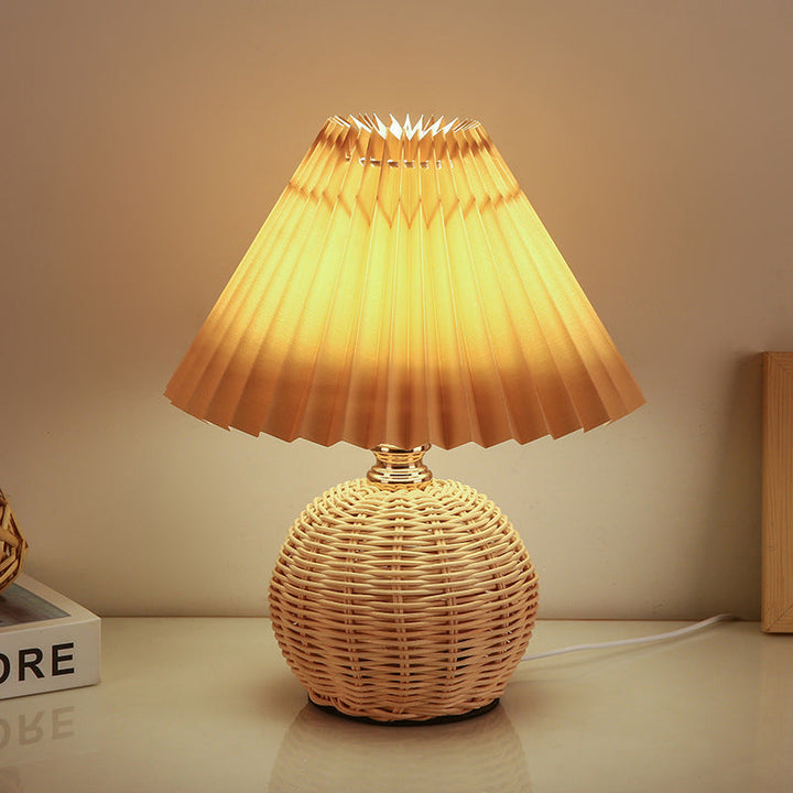Kalsten | RattaLume Nordic LED Table Lamp | Woven Rattan & Foldable Fabric Shade | Mood Light | Decor for the Bedroom