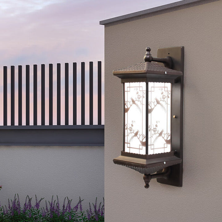 Traditional Chinese Rectangular Aluminum Glass Solar LED Wall Sconce Lamp For Garden | Kalsten