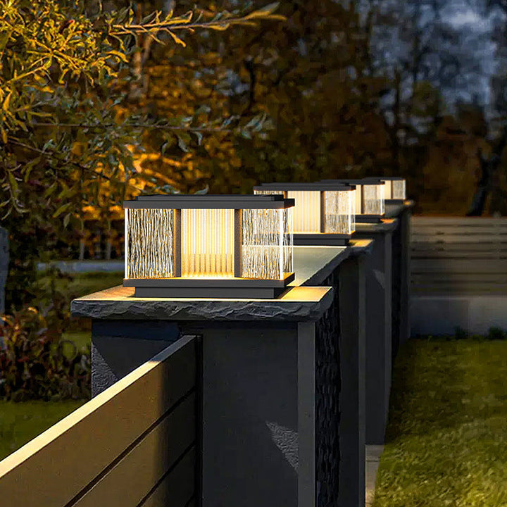 Modern Simplicity Aluminum Square Water-Rippled Glass LED Waterproof Solar Post Lamp Lawn Light For Garden | Kalsten