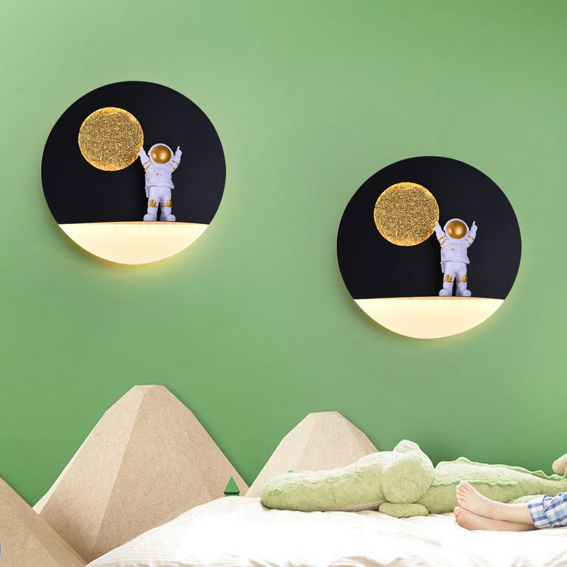 Contemporary Creative Iron Resin Round Astronaut LED Wall Light Lamp for Bedroom | Kalsten