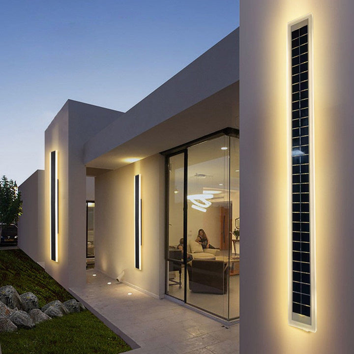 Minimalist Outdoor Solar Rectangular Strip Waterproof Patio LED Wall Sconce Lamp | Kalsten