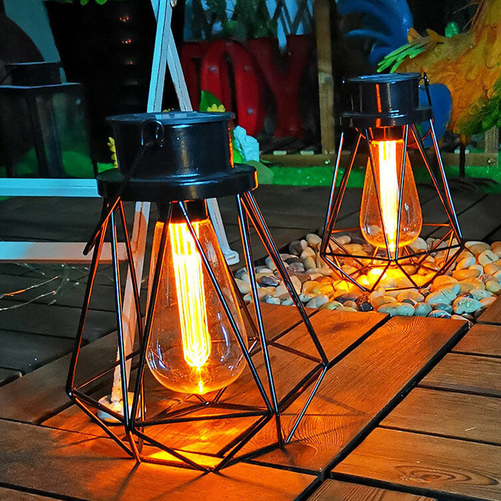 Solar Retro Iron Lantern Geometry LED Decorative Outdoor Landscape Light | Kalsten