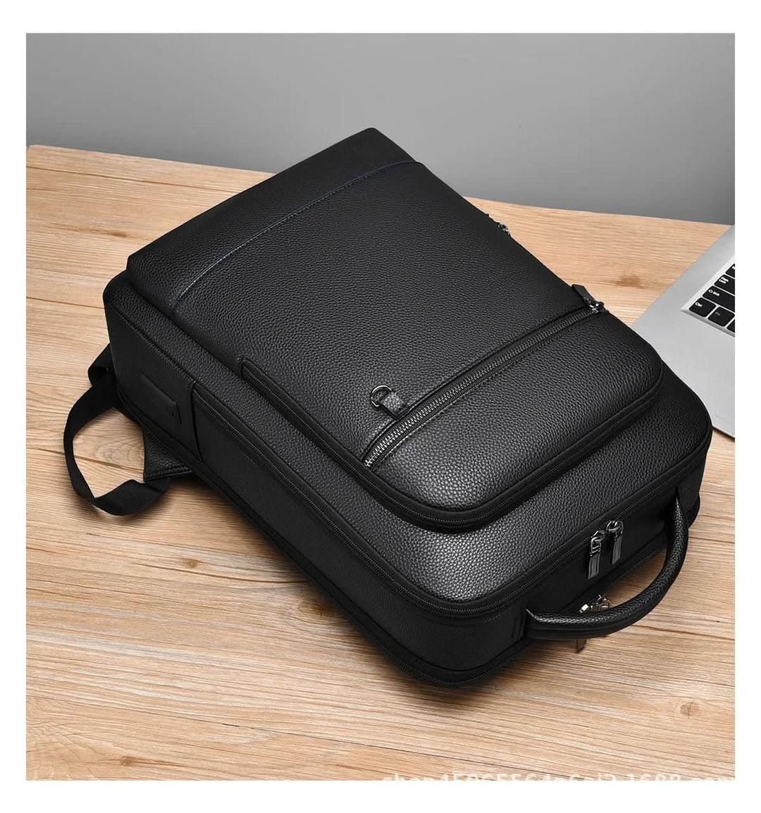 Kalsten | Elegant leather rucksack for men/women with USB port for laptop and everyday use, 15.6 inch, black