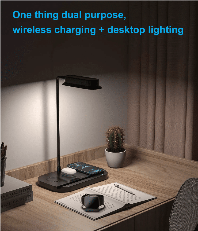 LED table lamp with dimmer and wireless charger for smartphones (4-in-1) | Kalsten
