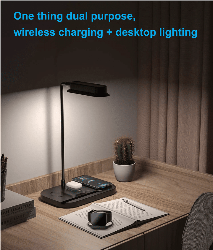 LED table lamp with dimmer and wireless charger for smartphones (4-in-1) | Kalsten
