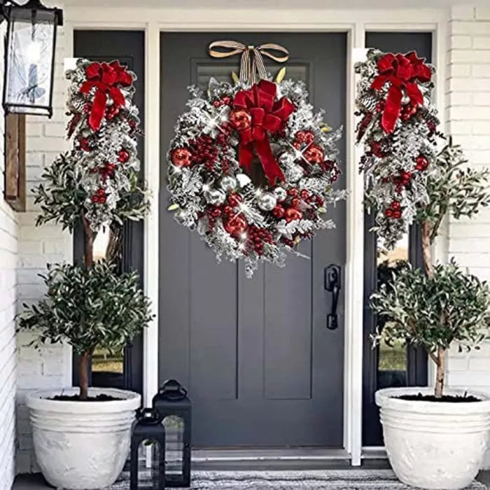 Kalsten | Cordless Prelit Holiday Trim | LED Lights, Auto-Timer & Premium Red/White Decor