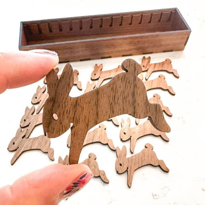 Kalsten | Embroidery Thread Organizer | Wooden Bunny Bobbin Set | 16-Piece | Storage Corral Included