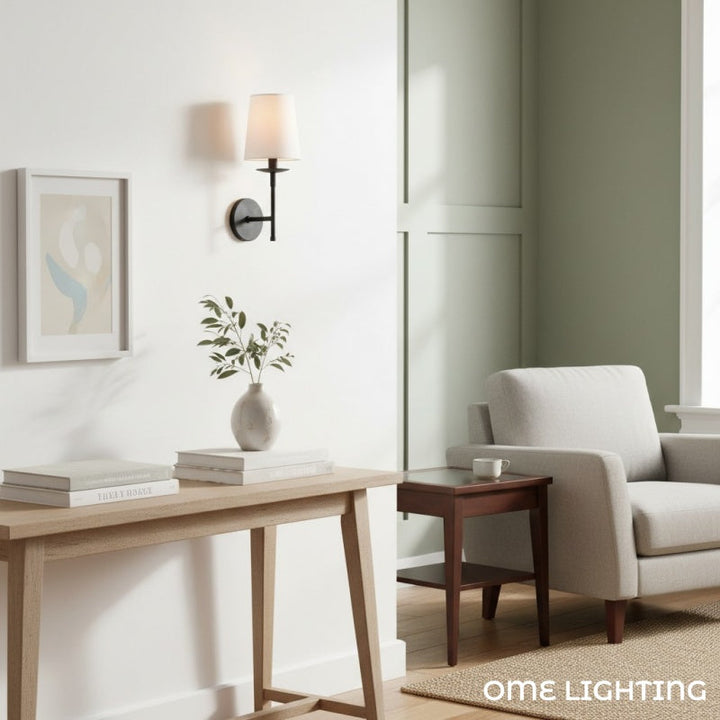 Freyza | Lodge Brass Fabric Wall Light | Kalsten