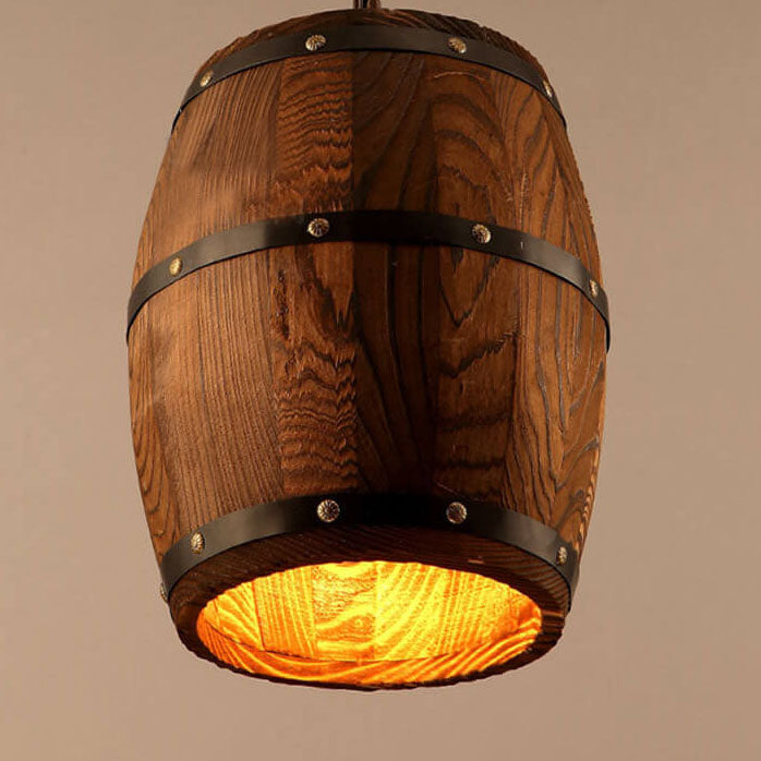 Kalsten | BarrelGlow Vintage Pendant Light | Wood Wine Barrel Design | 1-bulb | Rustic Lighting