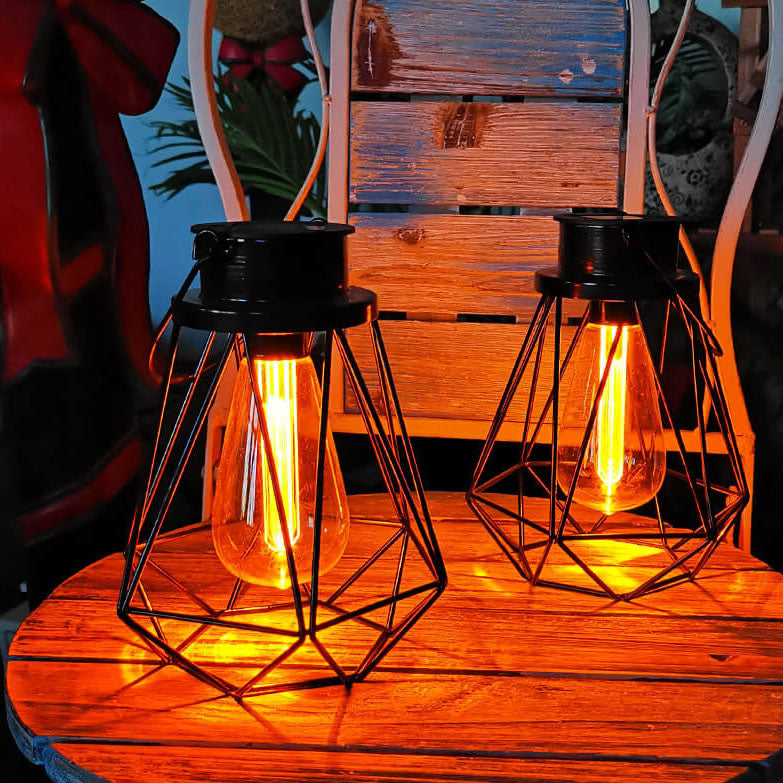 Solar Retro Iron Lantern Geometry LED Decorative Outdoor Landscape Light | Kalsten
