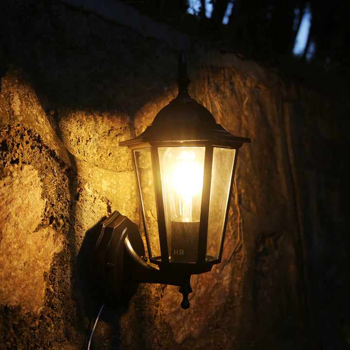 Contemporary Industrial Hexagonal Aluminum Frame Frosted Glass 1-Light Outdoor Wall Sconce Lamp For Garden | Kalsten