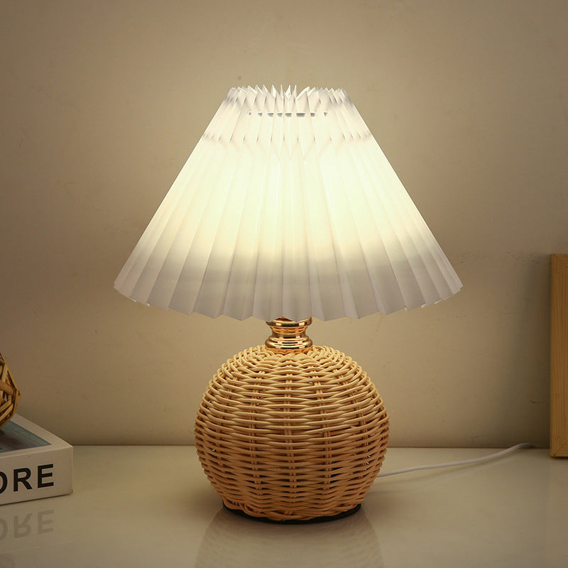 RattaLume Nordic LED Table Lamp | Woven Rattan & Foldable Fabric Shade | Mood Light | Decor for the Bedroom | Kalsten