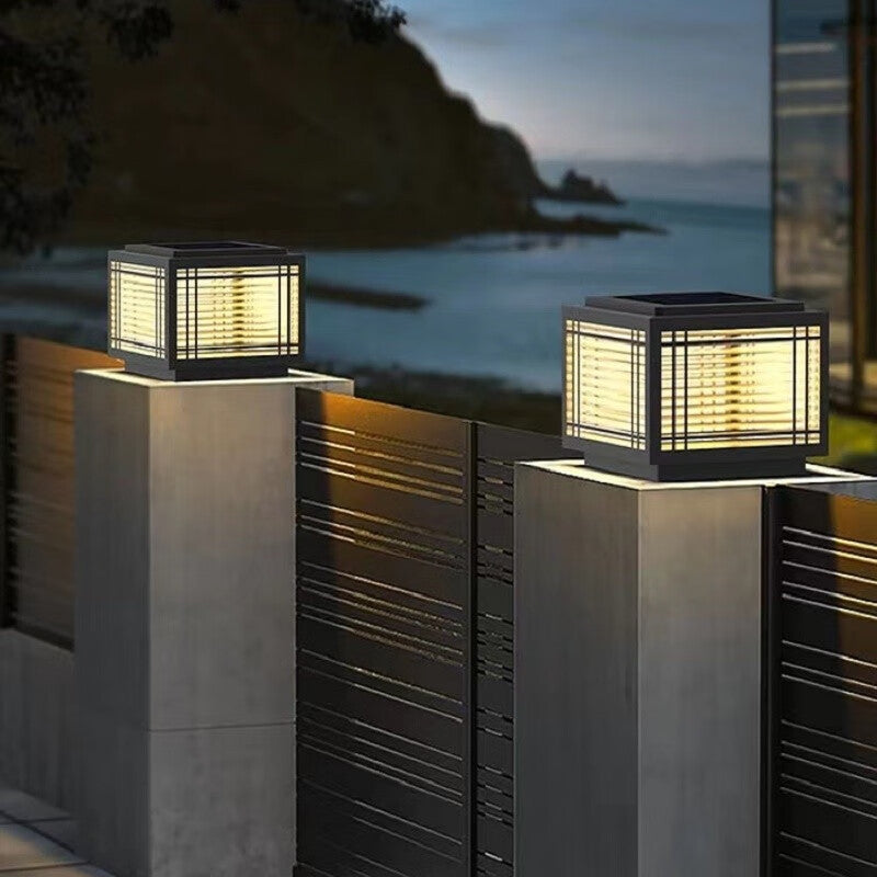 Traditional Chinese Square Aluminum Glass 1-Light Post Head Light For Garden | Kalsten