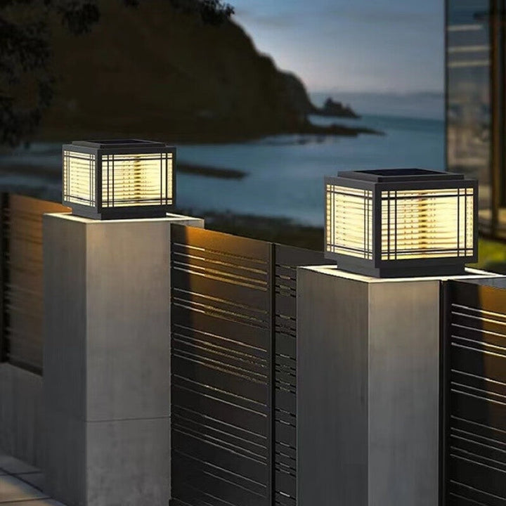 Traditional Chinese Square Aluminum Glass 1-Light Post Head Light For Garden | Kalsten